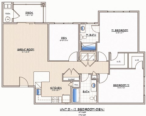 2 bedroom floorplan with den  at Hadley Place Apartments, Pennsylvania